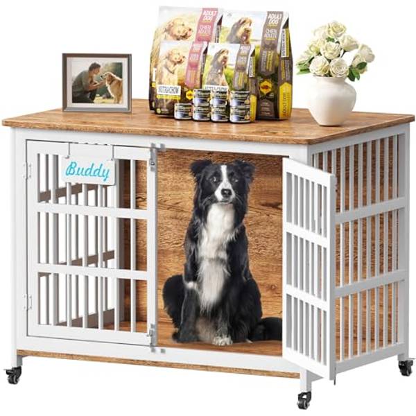 EasyCom 43 in Heavy Duty Dog Crate Furniture on Lockable Wheels (DC103)