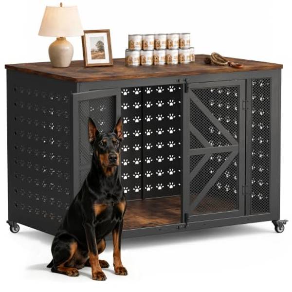 EasyCom 46" XL Heavy Duty Dog Crate Furniture for High Anxiety Dogs
