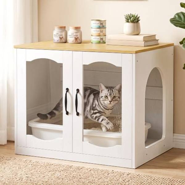 Cat Litter Box Furniture with Transparent Door, Wooden Cat House (CE001)